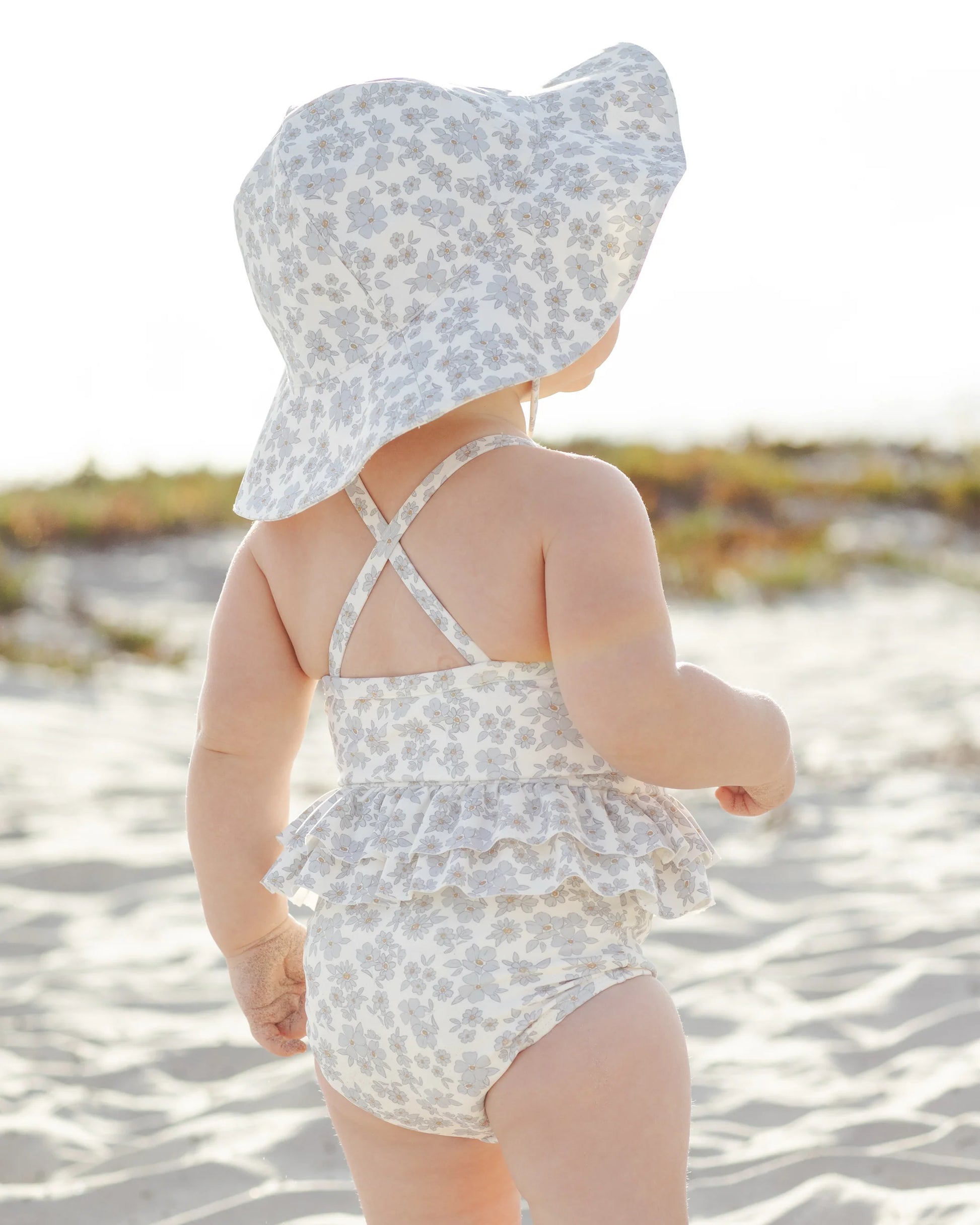 Ruffled One-Piece Swimsuit in Blue Floral - Doodlebug's Children's Boutique