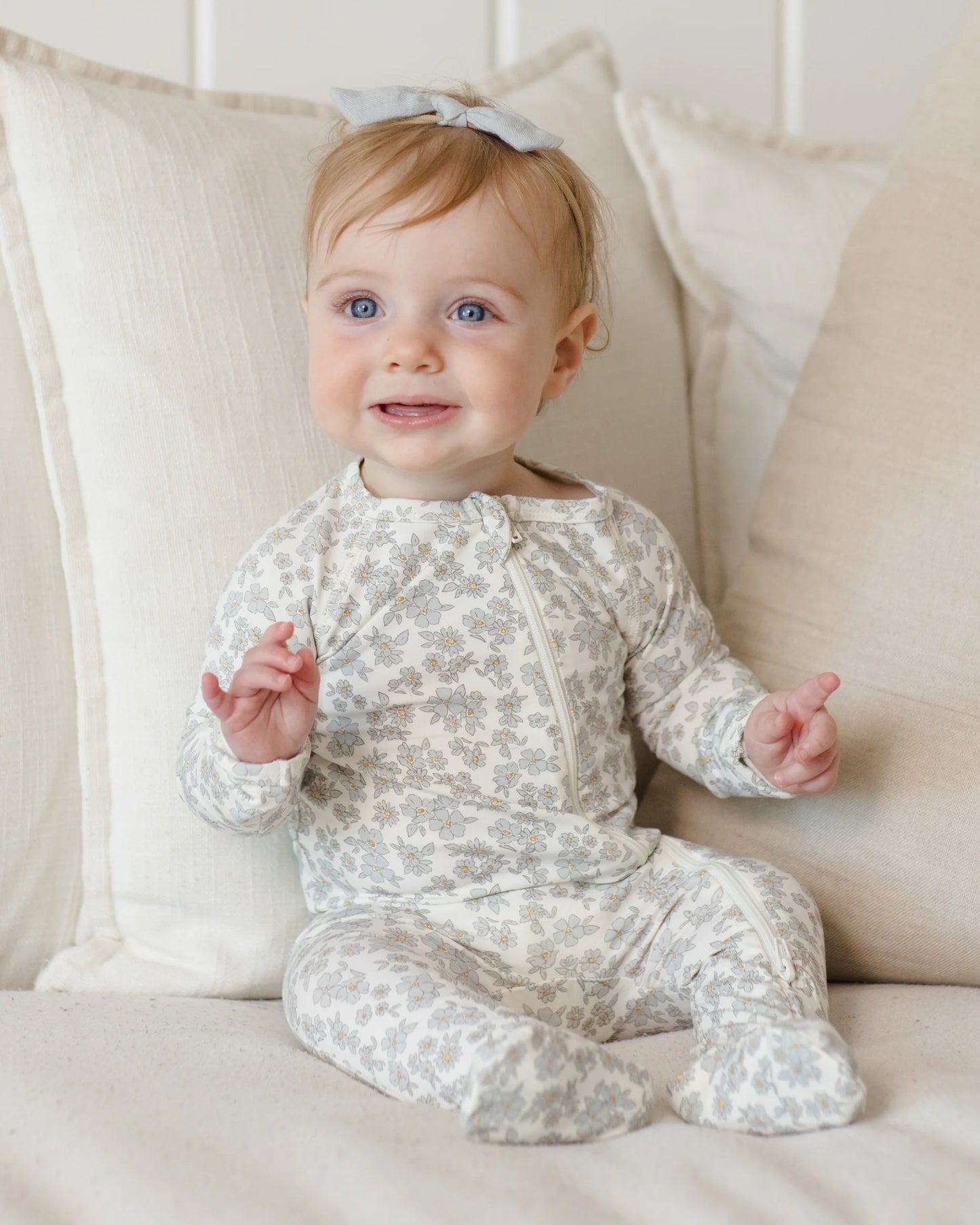 Bamboo Zip Footie in Blue Floral - Doodlebug's Children's Boutique