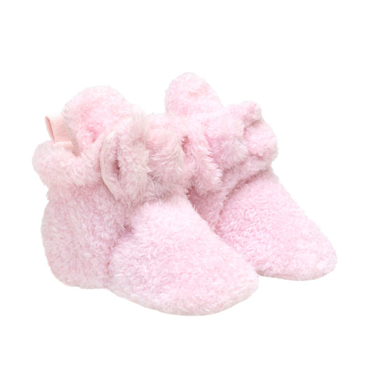 Plush Bow Snap Booties in Light Pink  - Doodlebug's Children's Boutique