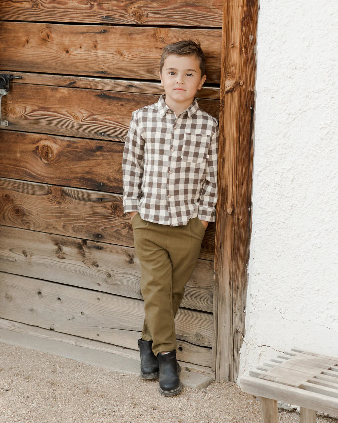Collared Long Sleeve Shirt in Charcoal Check  - Doodlebug's Children's Boutique