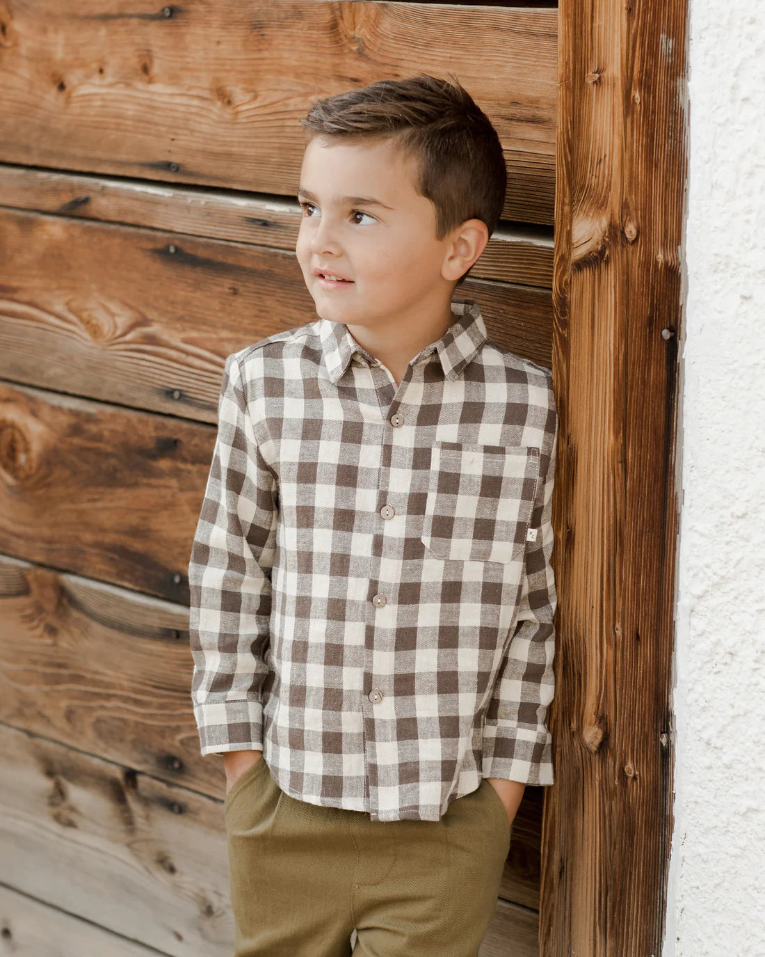 Collared Long Sleeve Shirt in Charcoal Check  - Doodlebug's Children's Boutique