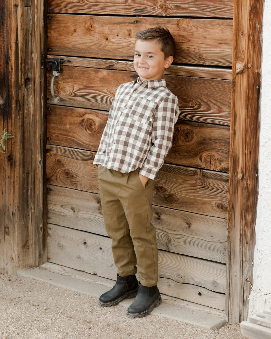 Collared Long Sleeve Shirt in Charcoal Check  - Doodlebug's Children's Boutique