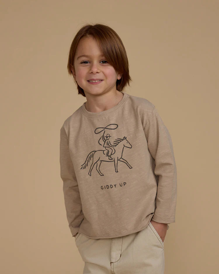 Raw Edge Long Sleeve Tee in Giddy Up  - Doodlebug's Children's Boutique