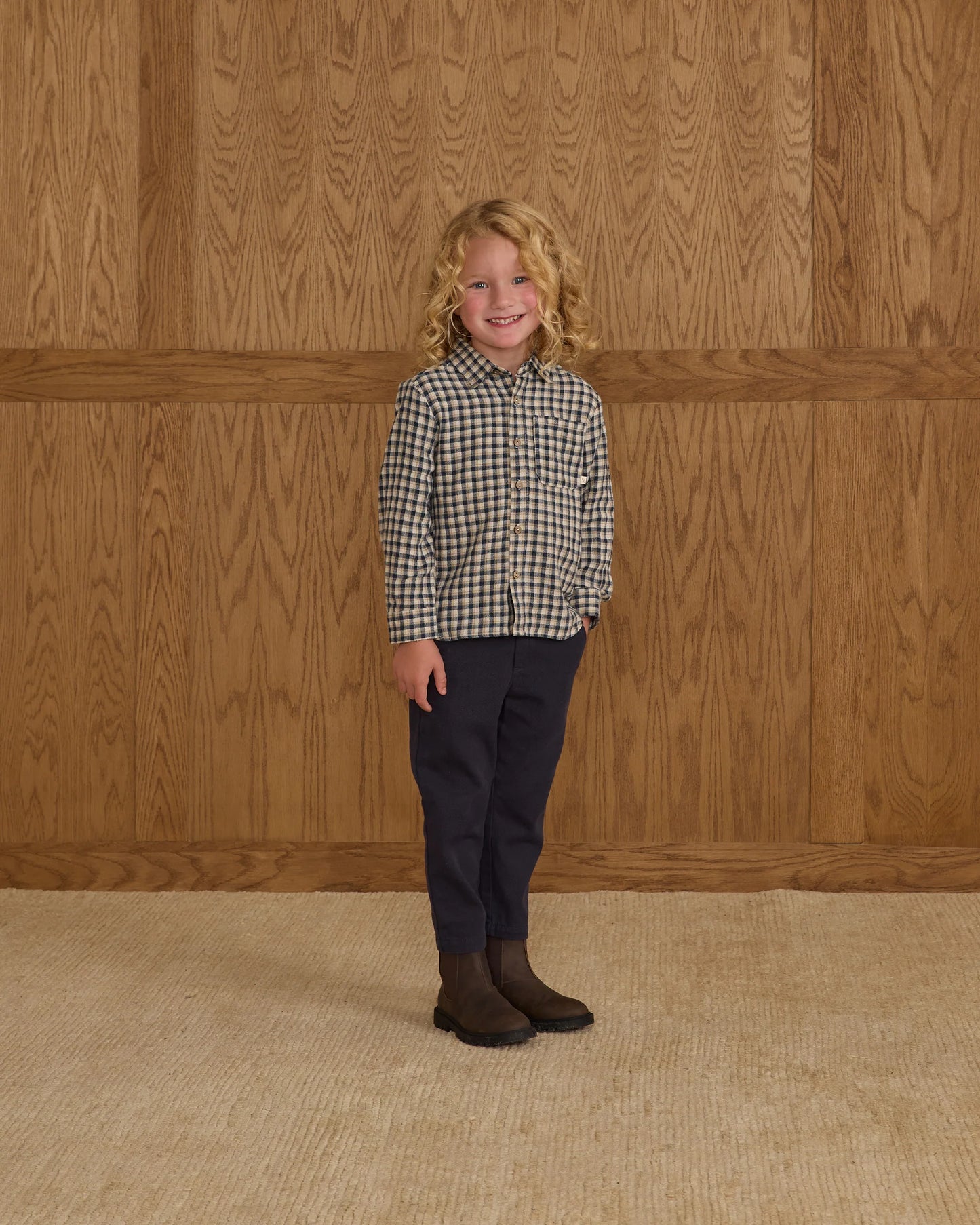 Collared Long Sleeve Shirt in Navy Check - Doodlebug's Children's Boutique