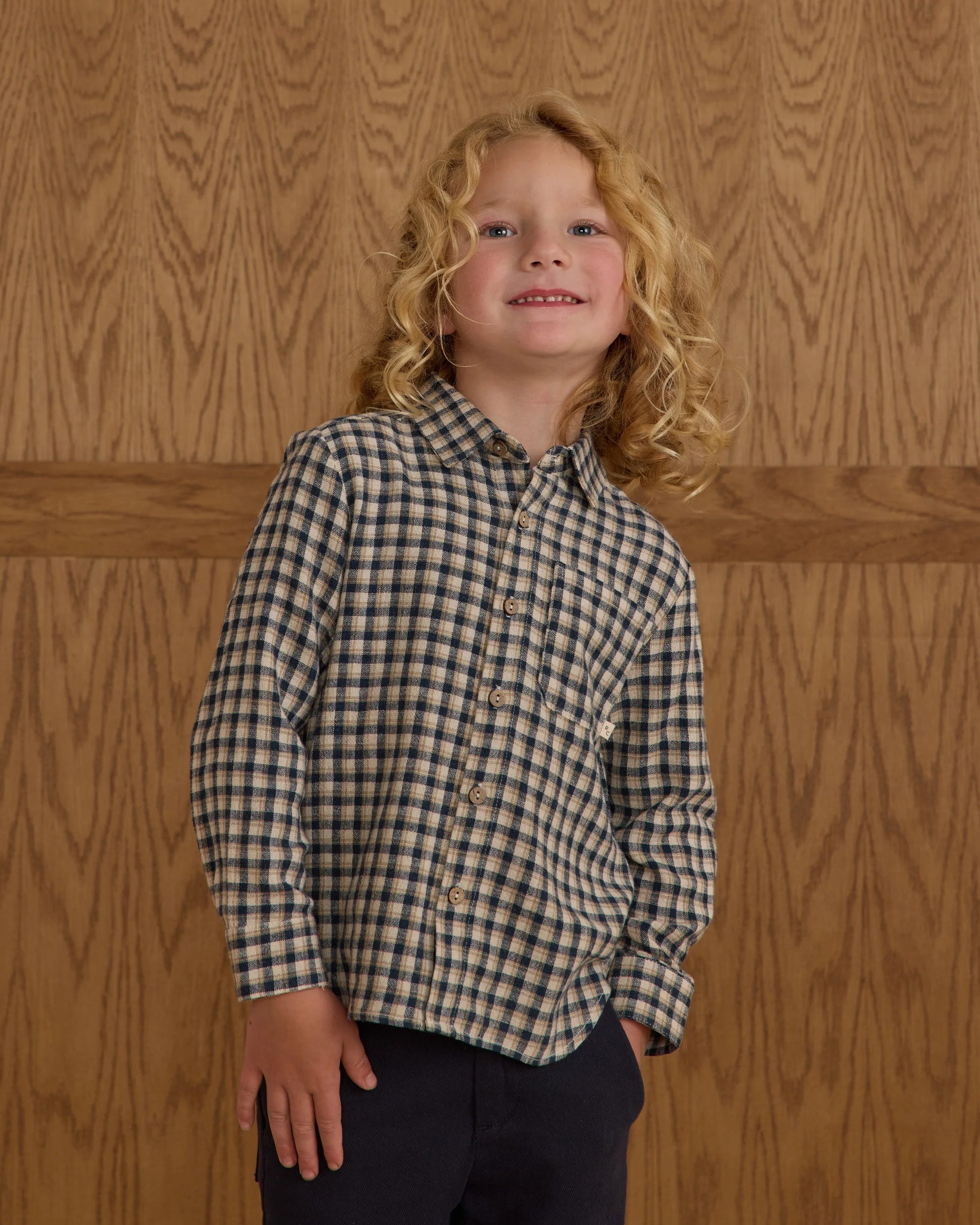 Collared Long Sleeve Shirt in Navy Check - Doodlebug's Children's Boutique