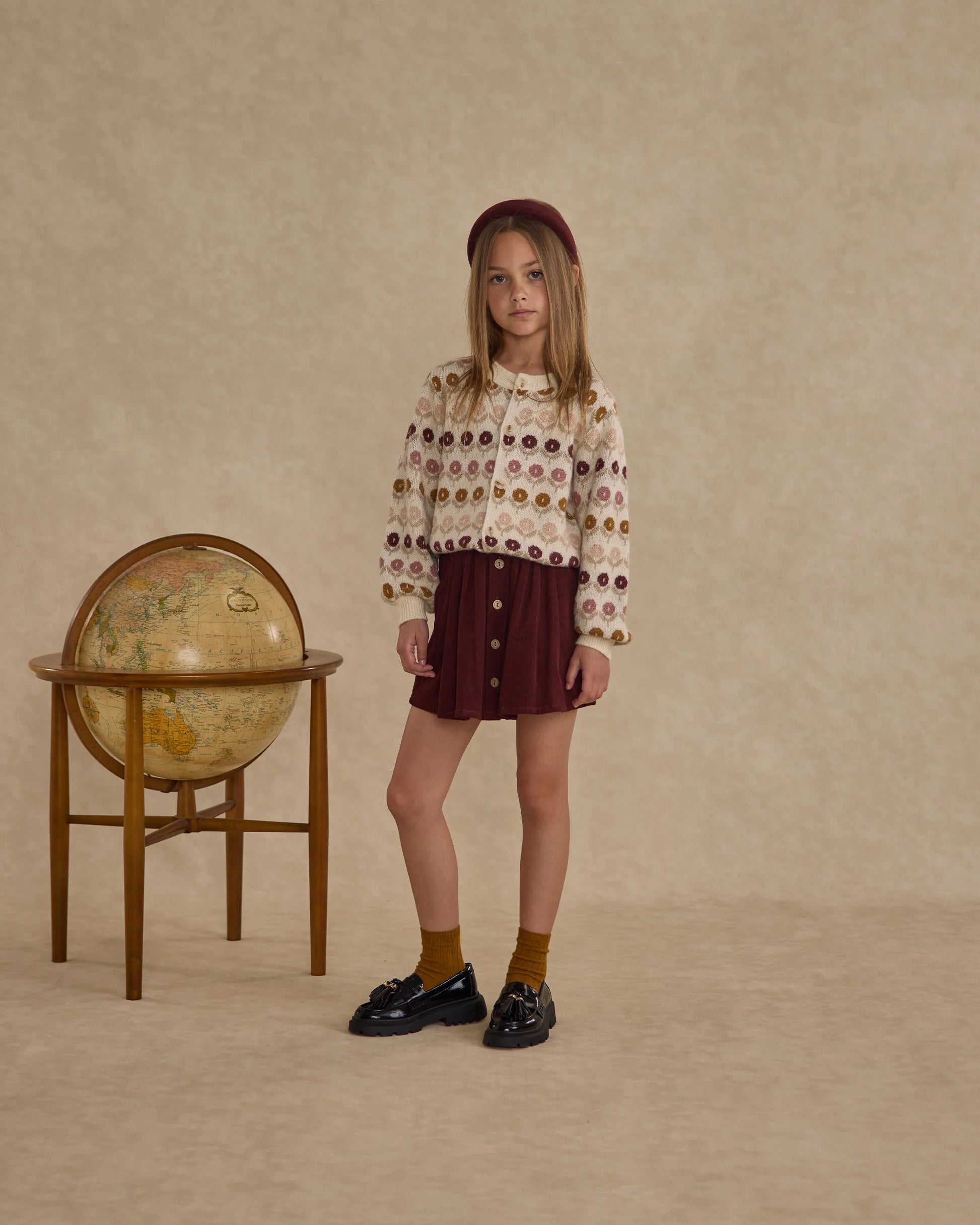 Button Front Mini Skirt in Burgundy - Doodlebug's Children's Boutique