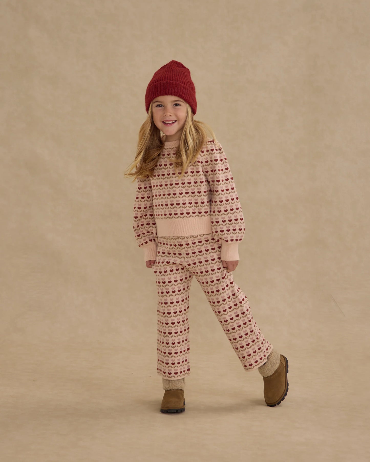 Jacquard Knit Set in Ruby Hearts - Doodlebug's Children's Boutique