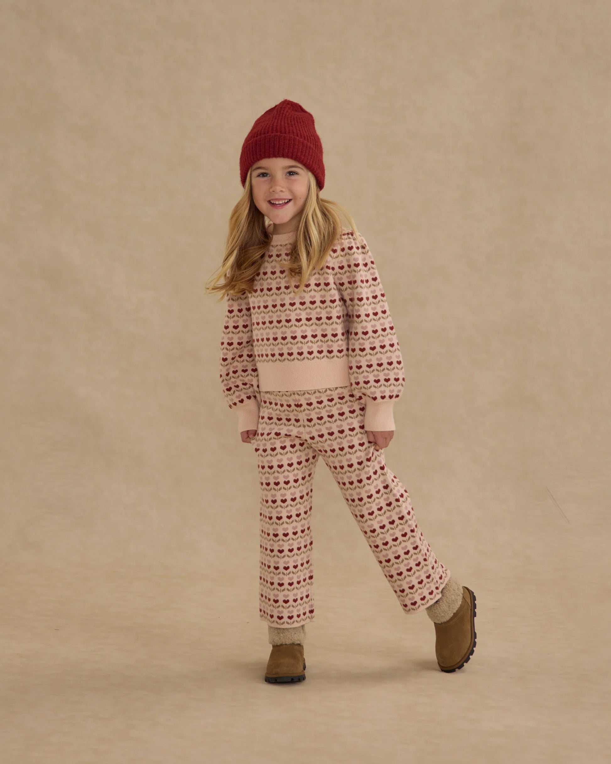 Jacquard Knit Set in Ruby Hearts - Doodlebug's Children's Boutique