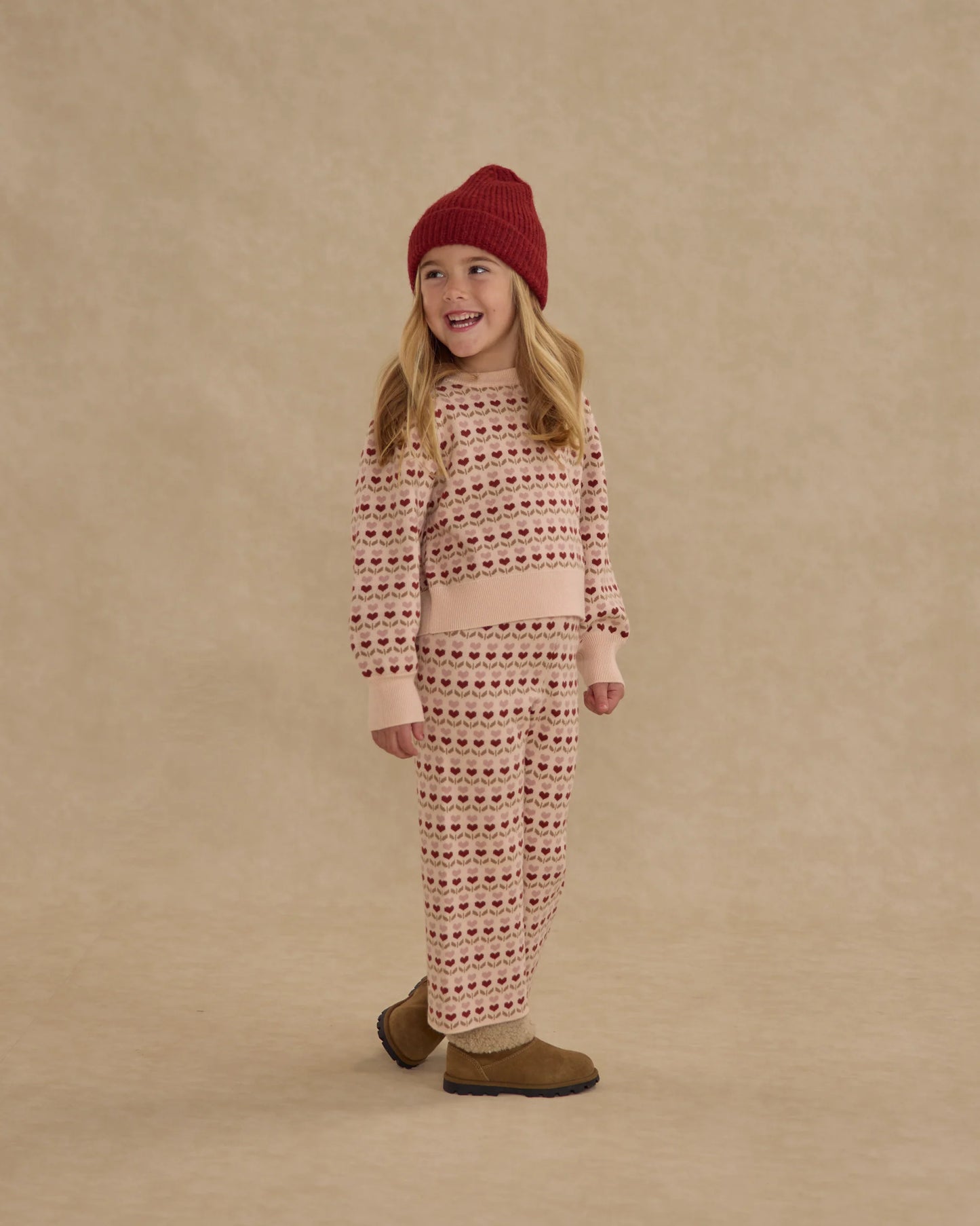 Jacquard Knit Set in Ruby Hearts - Doodlebug's Children's Boutique