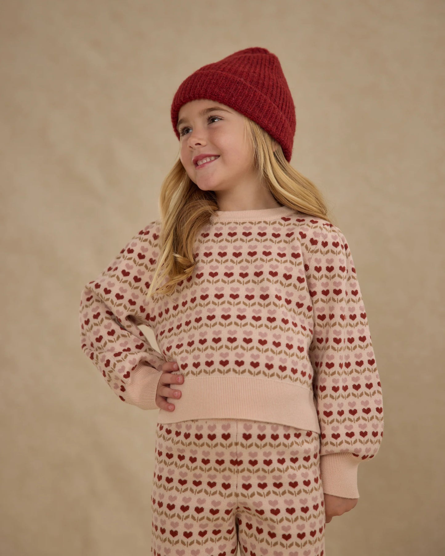 Jacquard Knit Set in Ruby Hearts - Doodlebug's Children's Boutique