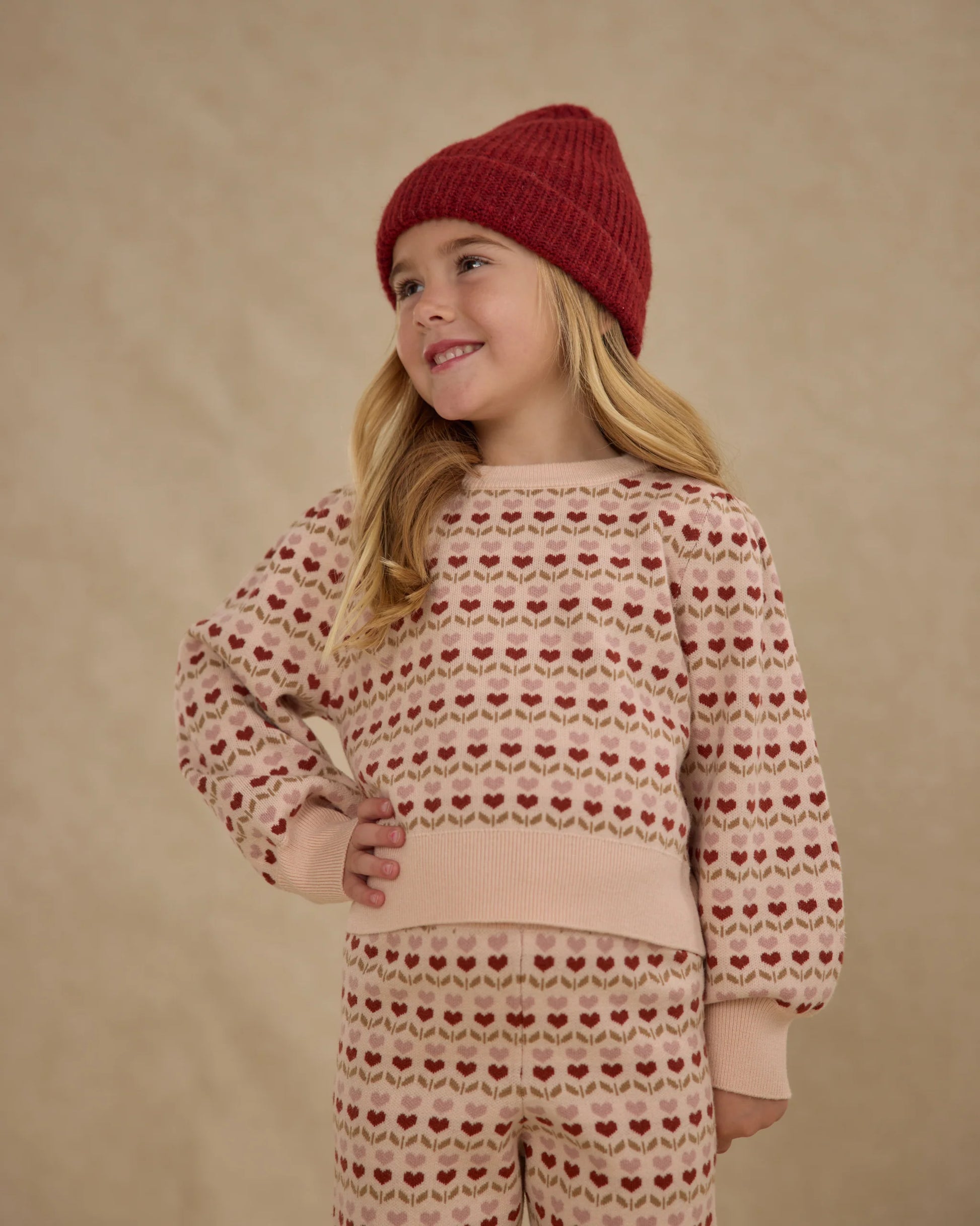Jacquard Knit Set in Ruby Hearts - Doodlebug's Children's Boutique