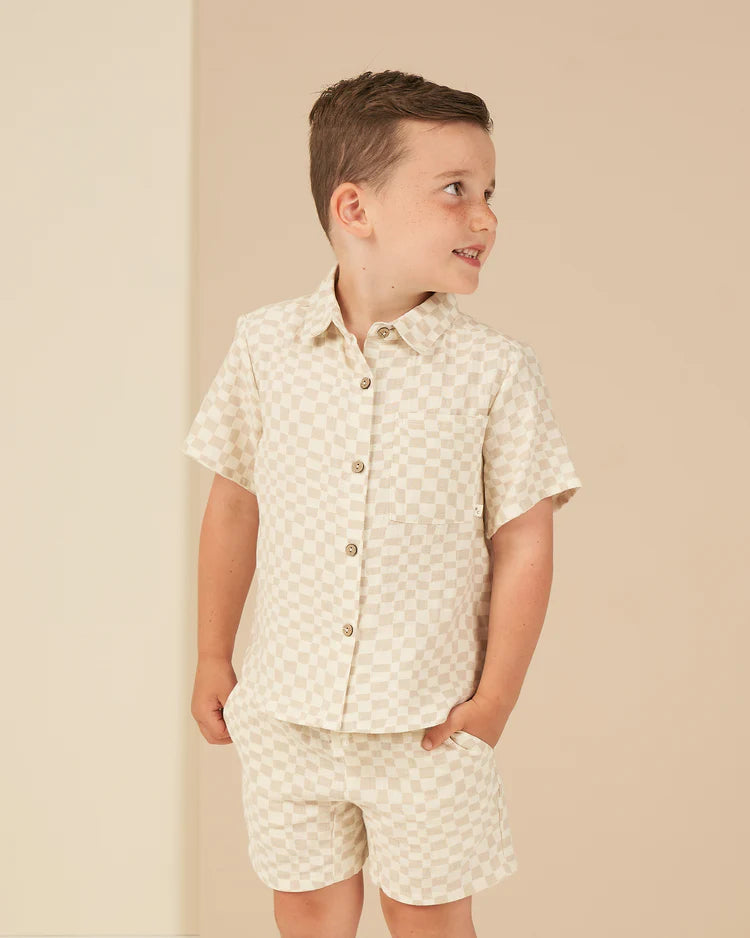 Collared Shirt in Dove Check  - Doodlebug's Children's Boutique