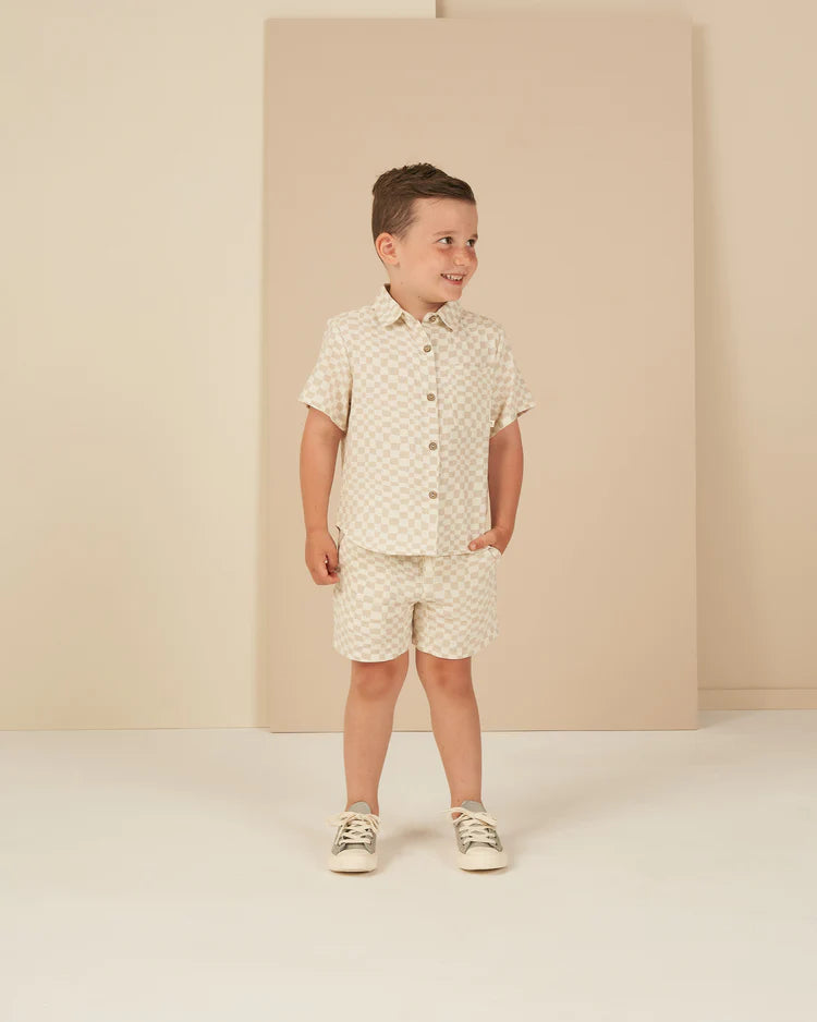 Collared Shirt in Dove Check  - Doodlebug's Children's Boutique