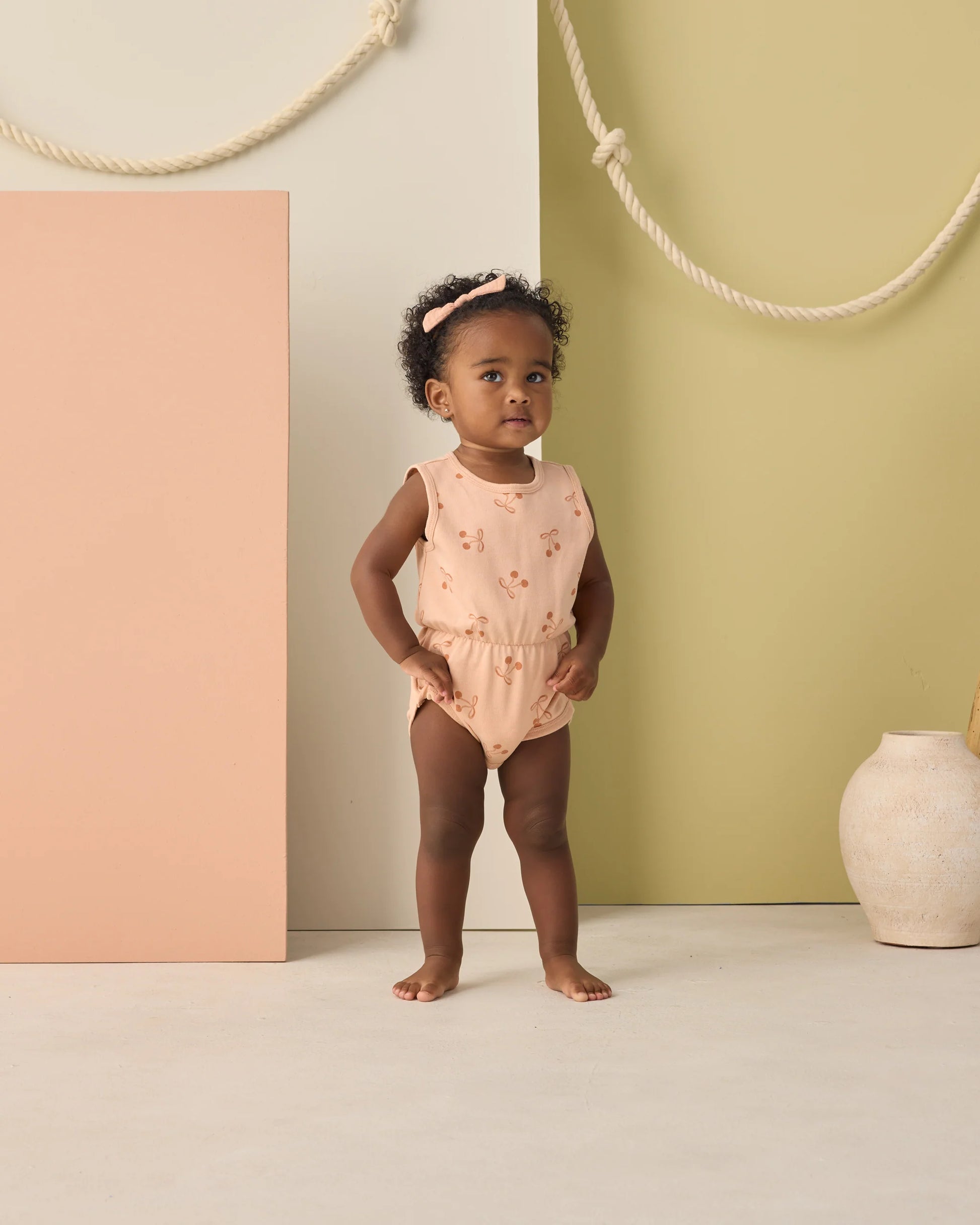 Cinch Playsuit in Cherry Bows - Doodlebug's Children's Boutique