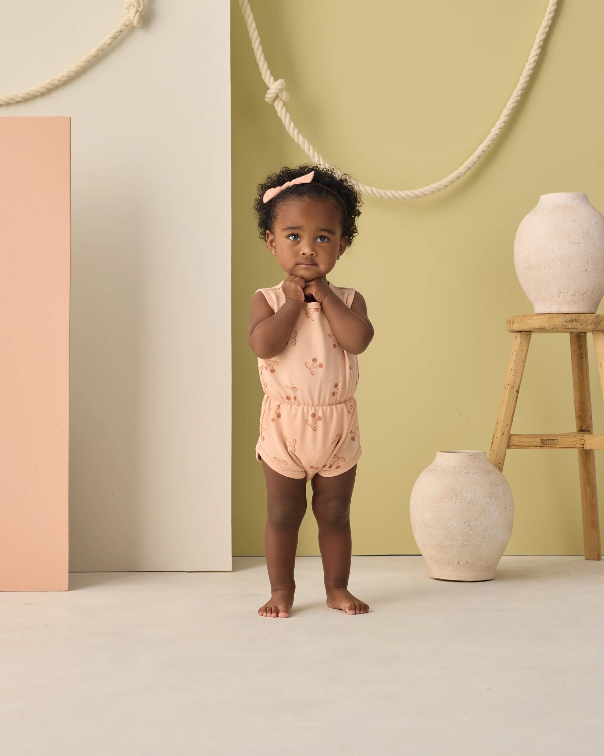 Cinch Playsuit in Cherry Bows - Doodlebug's Children's Boutique