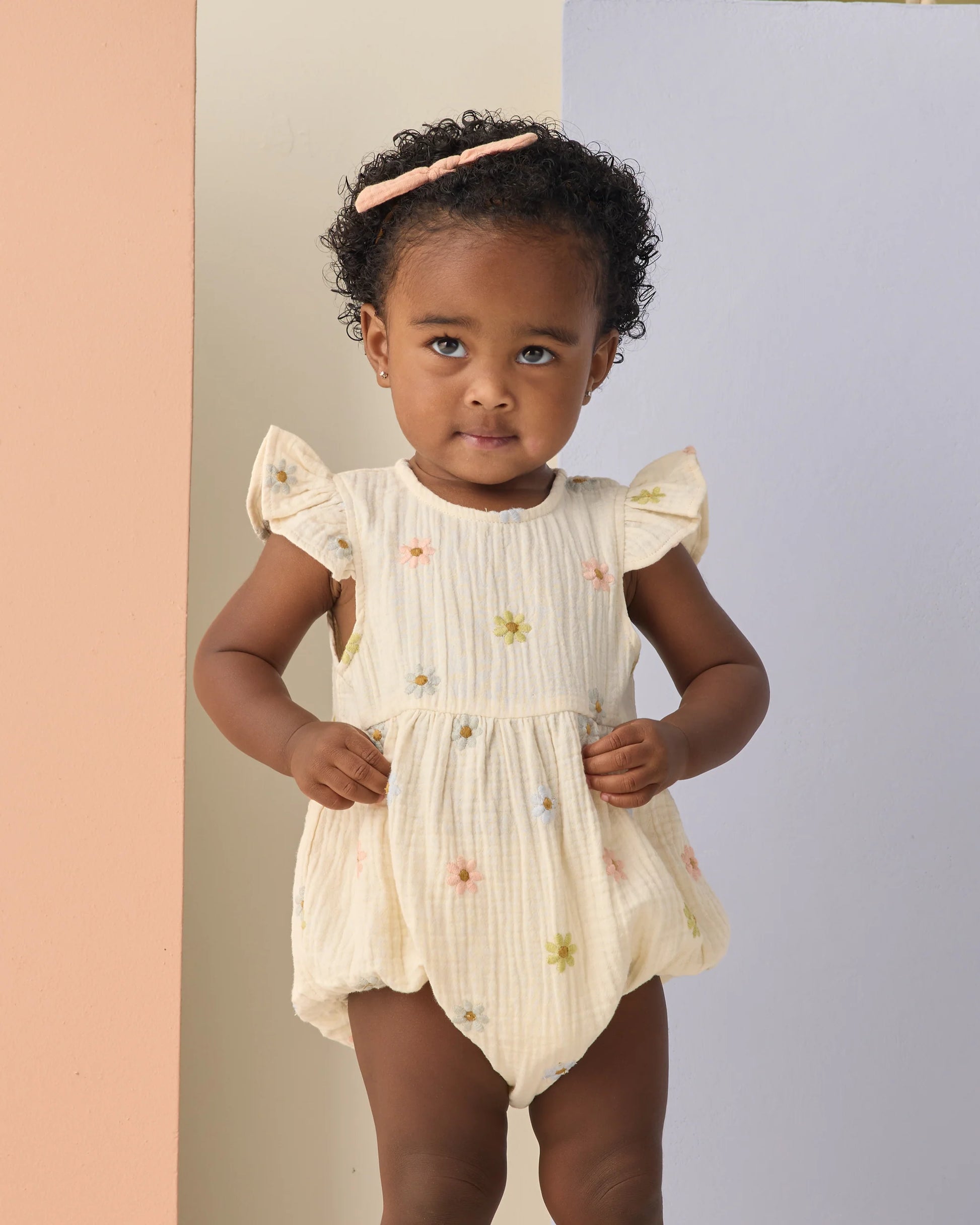 Amelia Romper in Embroidered Daisies - Doodlebug's Children's Boutique