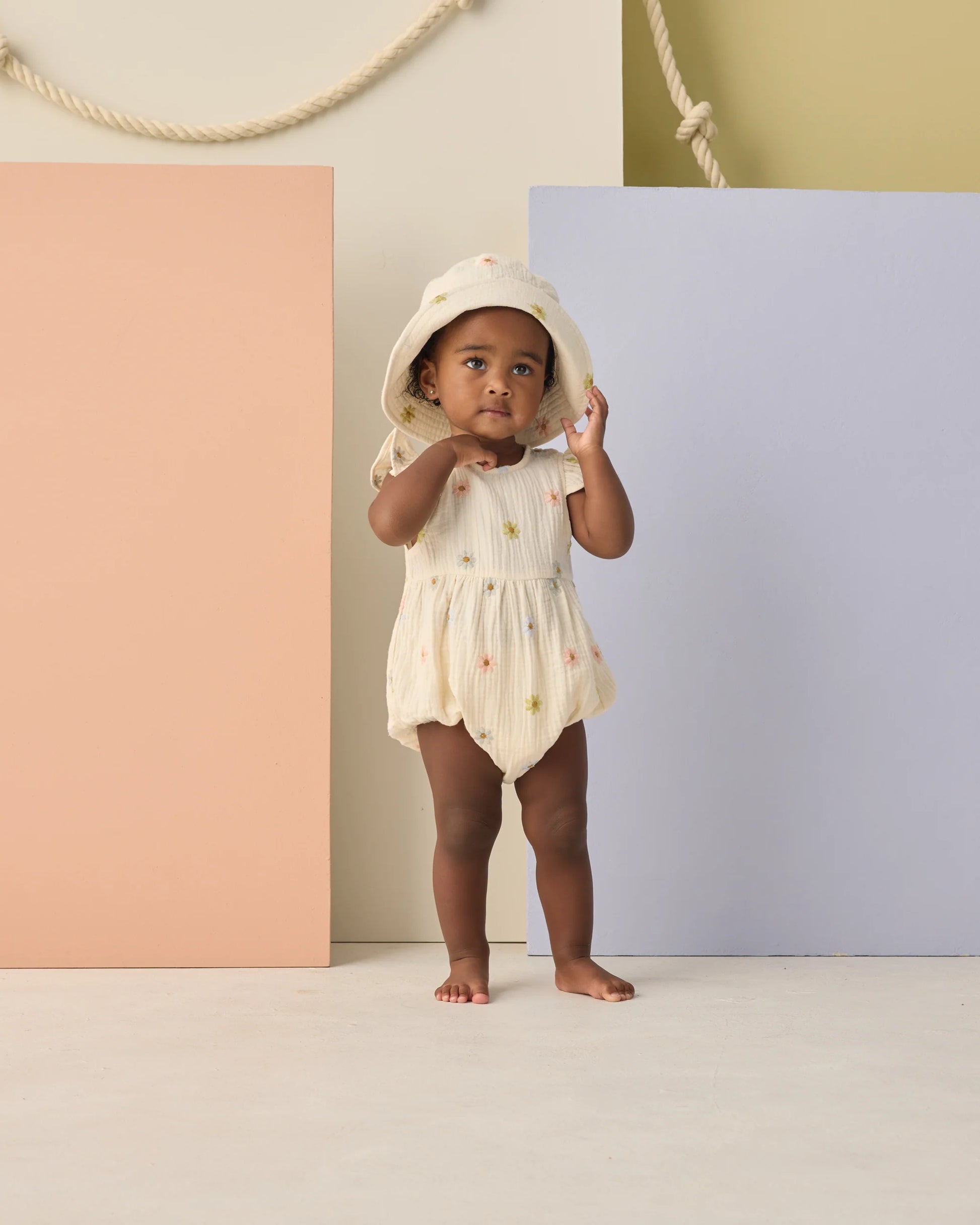 Amelia Romper in Embroidered Daisies - Doodlebug's Children's Boutique