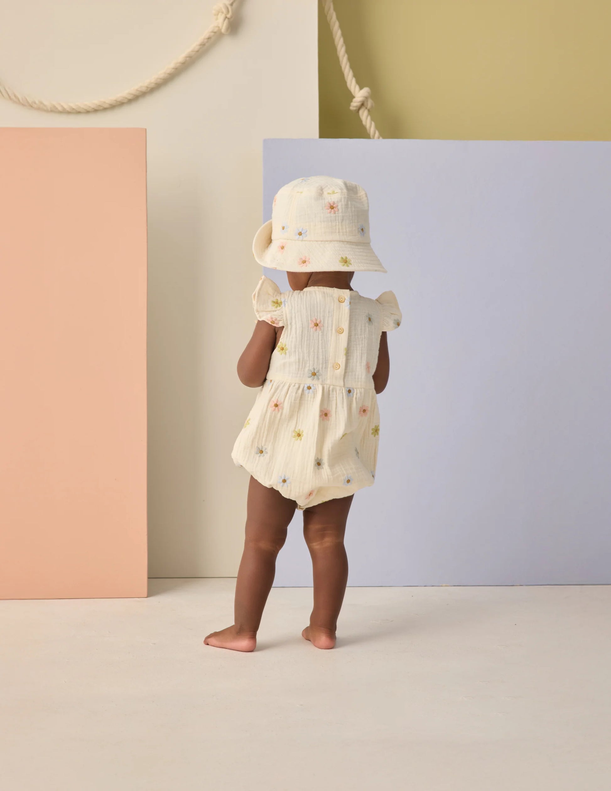 Amelia Romper in Embroidered Daisies - Doodlebug's Children's Boutique