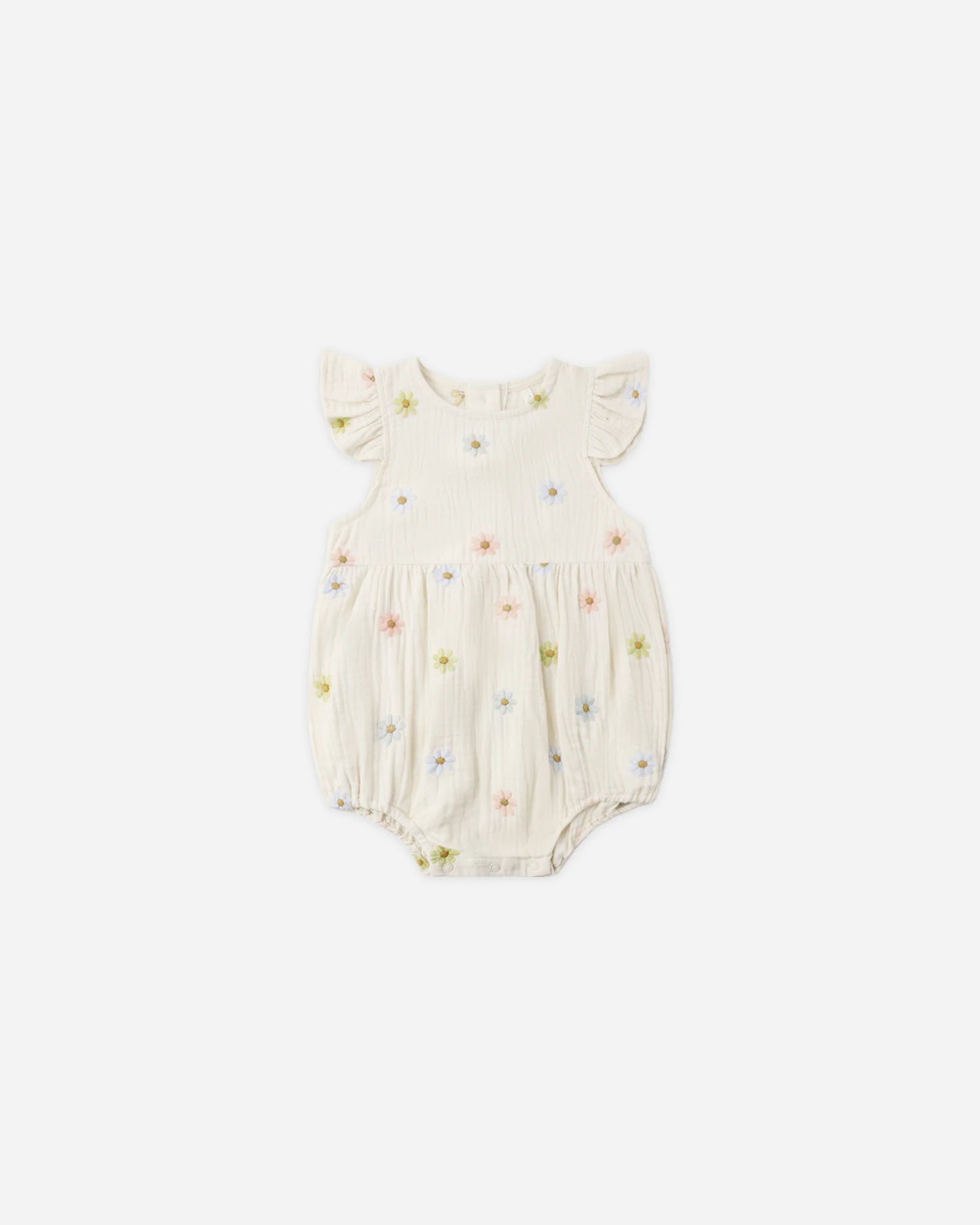 Amelia Romper in Embroidered Daisies - Doodlebug's Children's Boutique