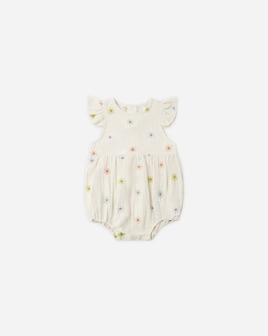 Amelia Romper in Embroidered Daisies - Doodlebug's Children's Boutique
