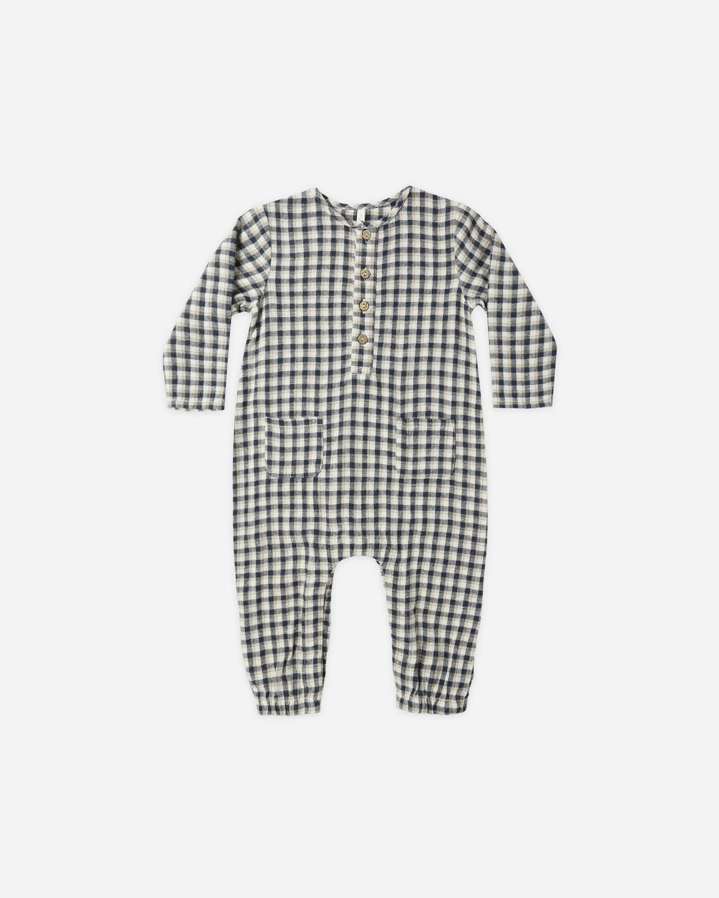 Woven Jumpsuit in Navy Check - Doodlebug's Children's Boutique