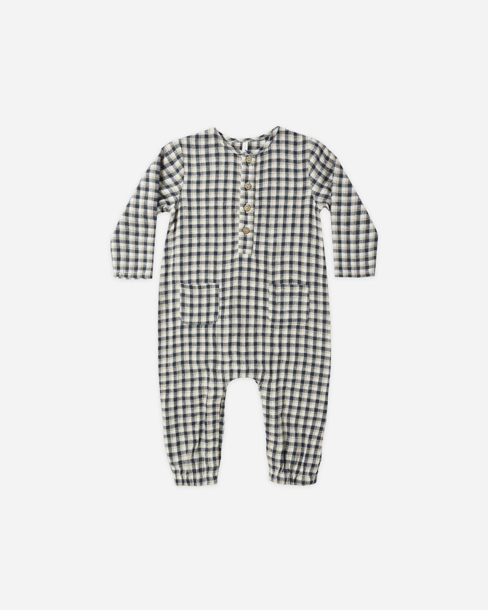 Woven Jumpsuit in Navy Check - Doodlebug's Children's Boutique
