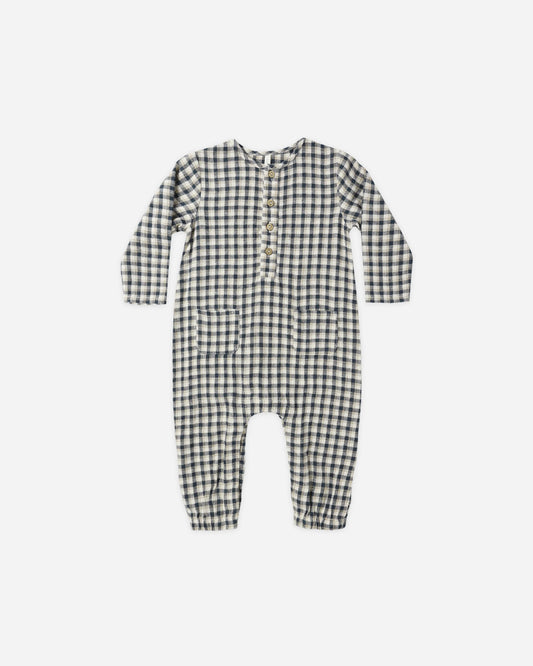 Woven Jumpsuit in Navy Check - Doodlebug's Children's Boutique