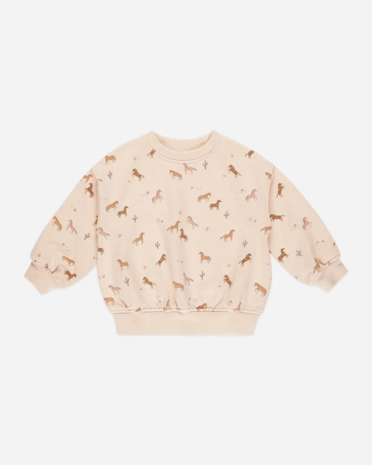 Relaxed Sweatshirt in Horses  - Doodlebug's Children's Boutique