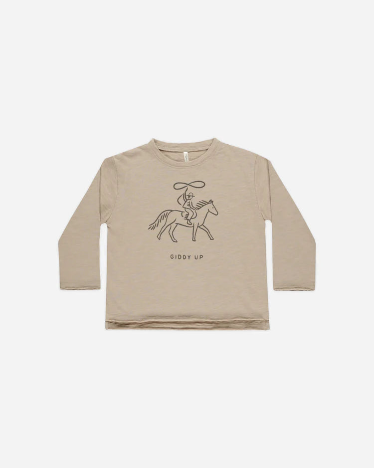 Raw Edge Long Sleeve Tee in Giddy Up  - Doodlebug's Children's Boutique