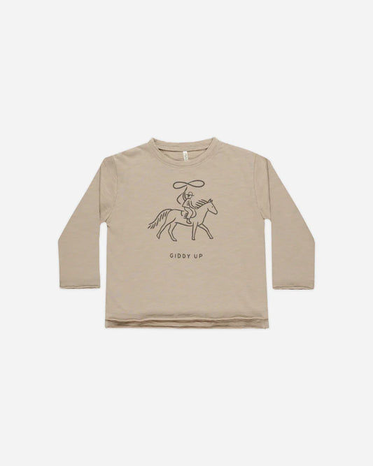 Raw Edge Long Sleeve Tee in Giddy Up  - Doodlebug's Children's Boutique