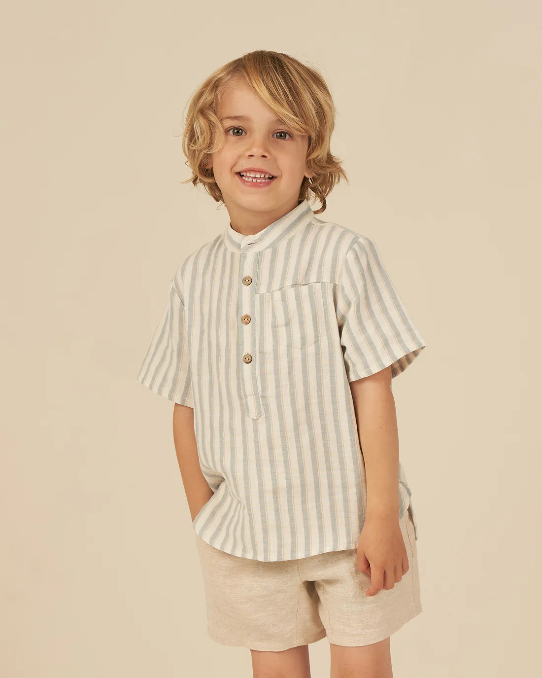 Mason Shirt in Ocean Stripe  - Doodlebug's Children's Boutique