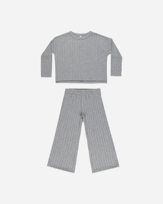 Cozy Rib Knit Set in Dusty Blue  - Doodlebug's Children's Boutique