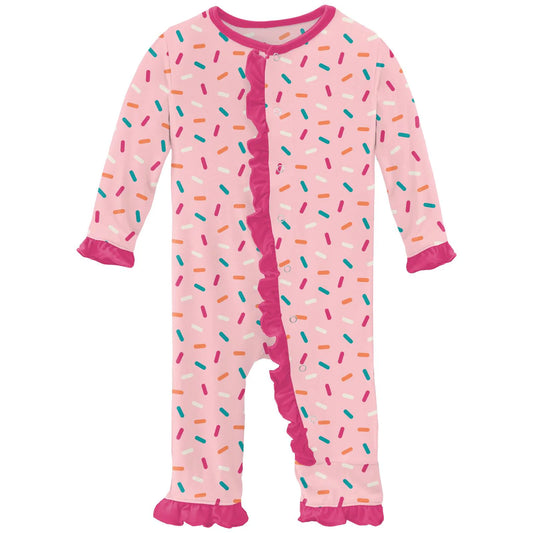 Print Classic Ruffle Coverall with Snaps in Lotus Sprinkles  - Doodlebug's Children's Boutique