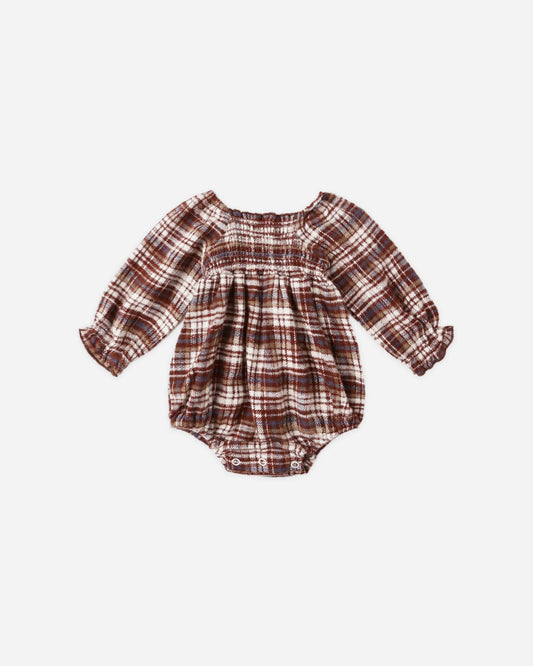 Adelaide Romper in Burgundy Plaid - Doodlebug's Children's Boutique