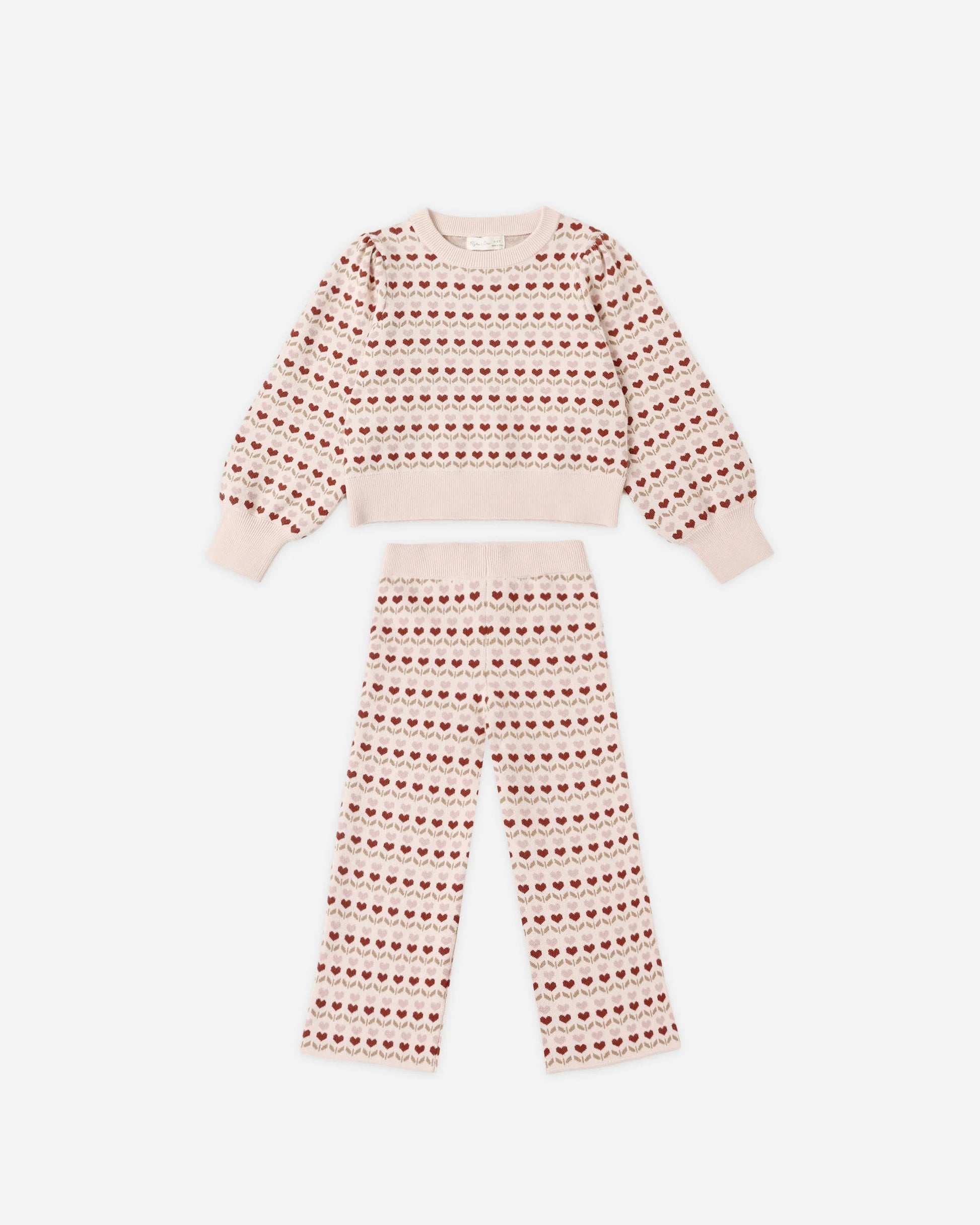 Jacquard Knit Set in Ruby Hearts - Doodlebug's Children's Boutique