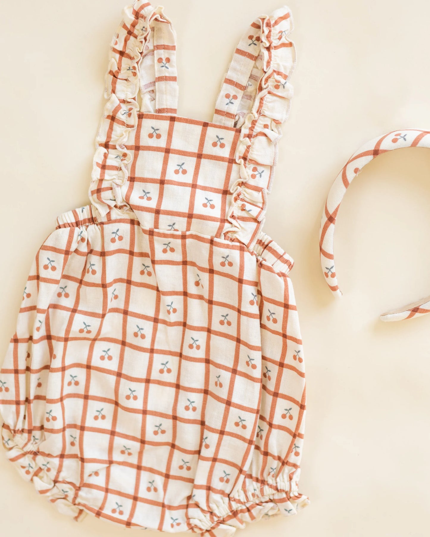 Chiara Romper in Cherry Check - Doodlebug's Children's Boutique