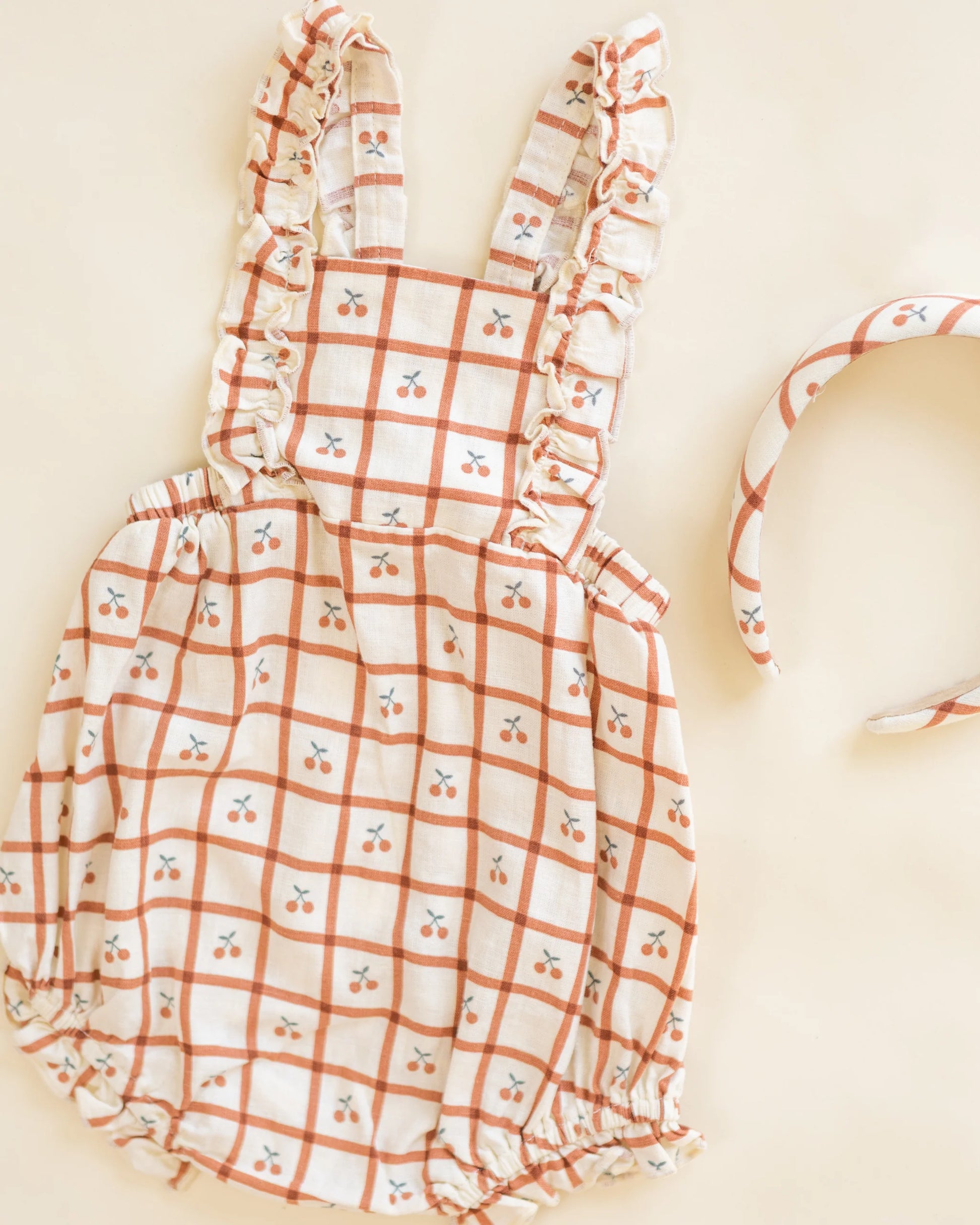 Chiara Romper in Cherry Check - Doodlebug's Children's Boutique