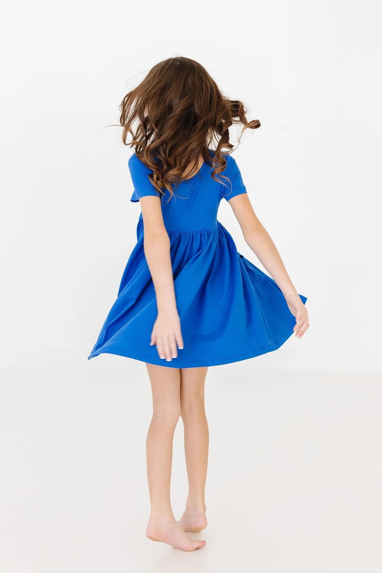 Royal Blue Short Sleeve Pocket Twirl Dress - Doodlebug's Children's Boutique