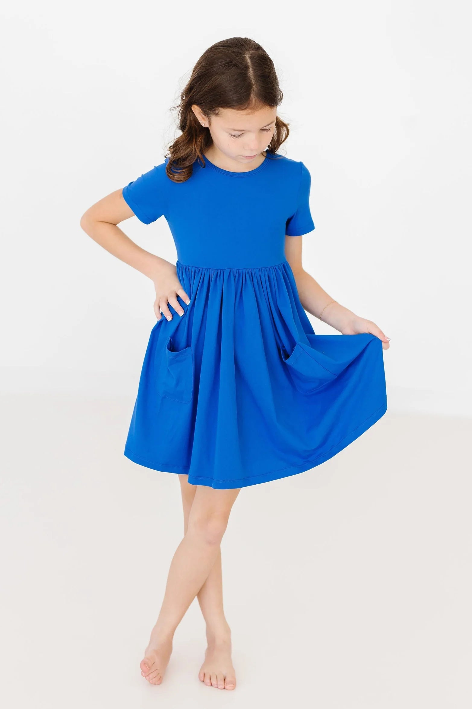 Royal Blue Short Sleeve Pocket Twirl Dress - Doodlebug's Children's Boutique
