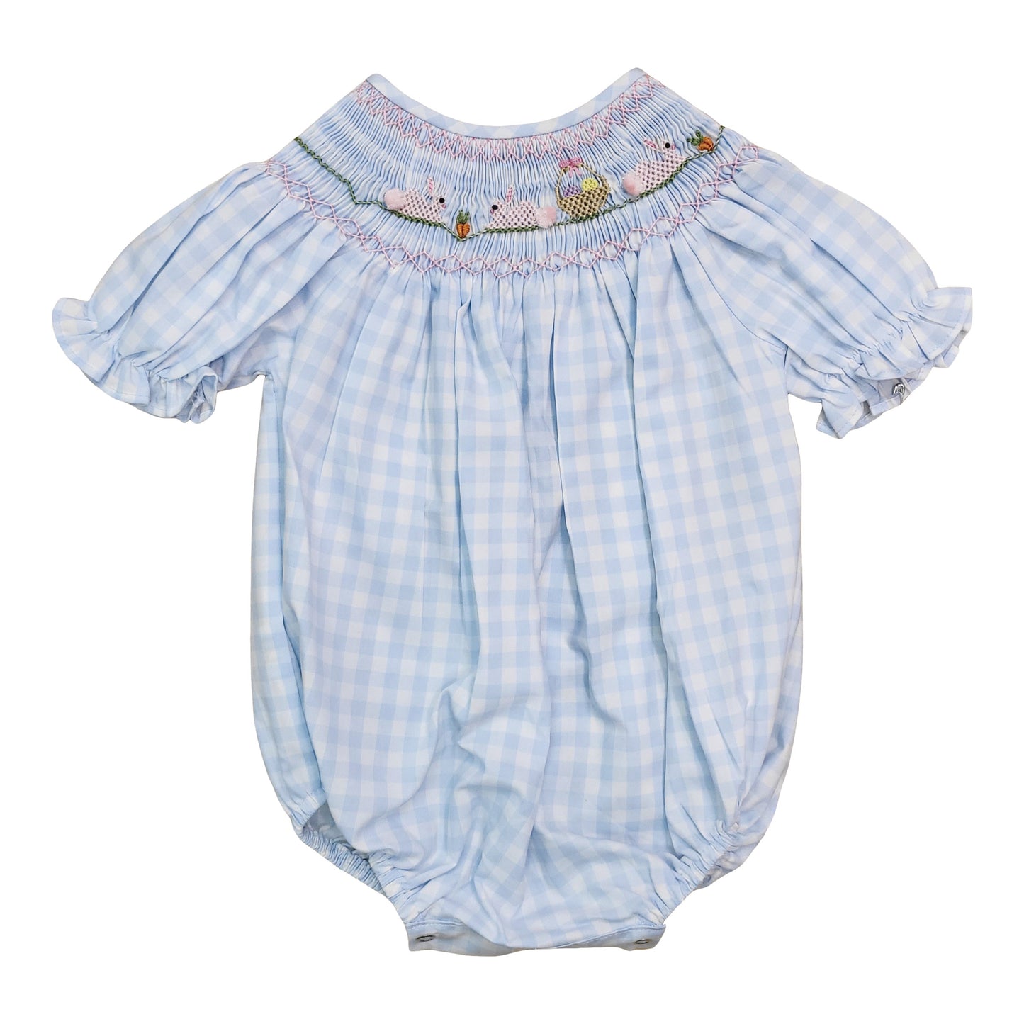 Blue Gingham Bunny & Basket Bubble  - Doodlebug's Children's Boutique