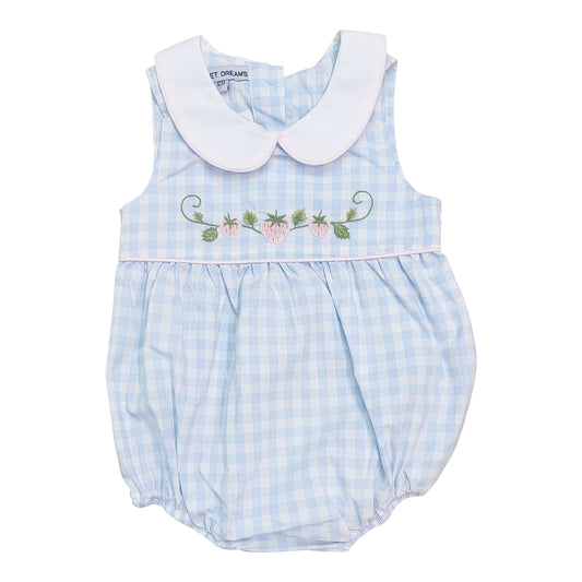 Pink Strawberry Embroidered Bubble - Doodlebug's Children's Boutique