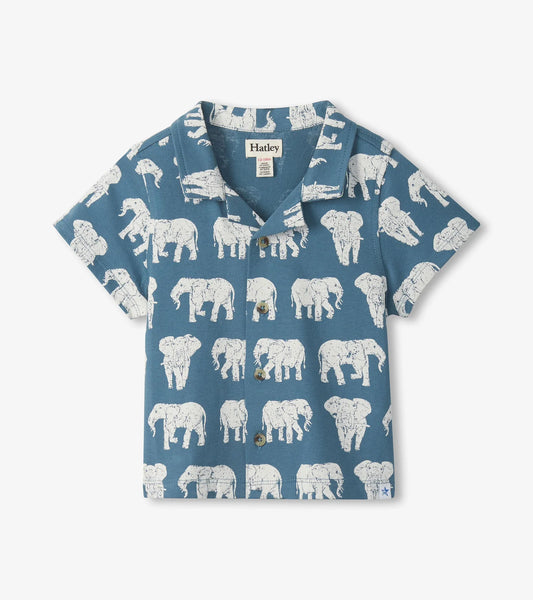 Elephants Jersey Button Down Shirt - Doodlebug's Children's Boutique