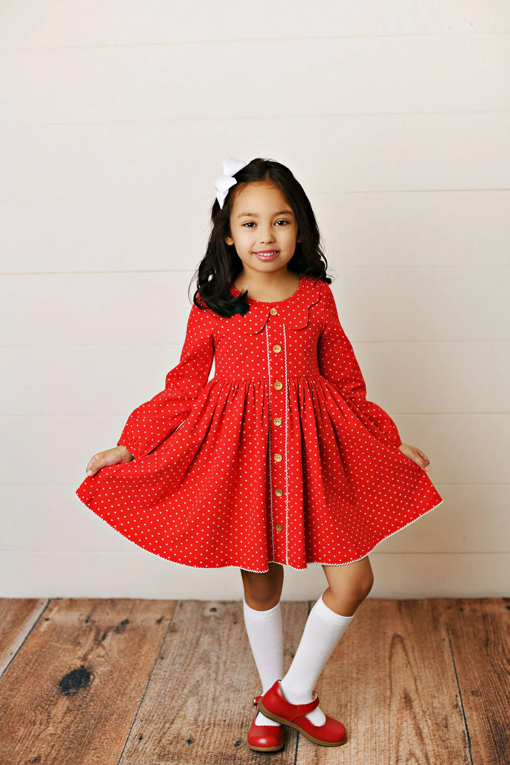 Red Dottie Picot Trim Dress  - Doodlebug's Children's Boutique