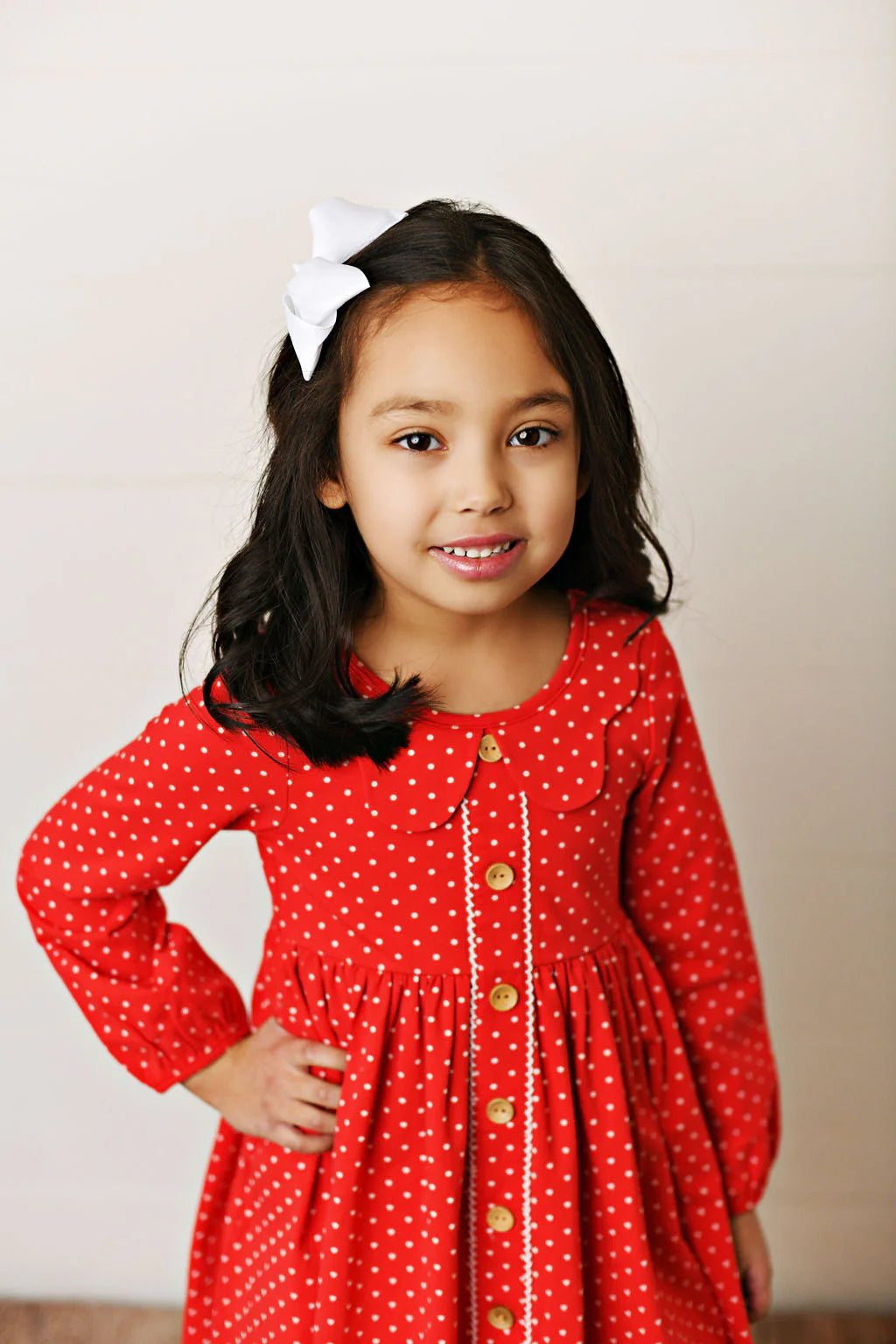 Red Dottie Picot Trim Dress  - Doodlebug's Children's Boutique