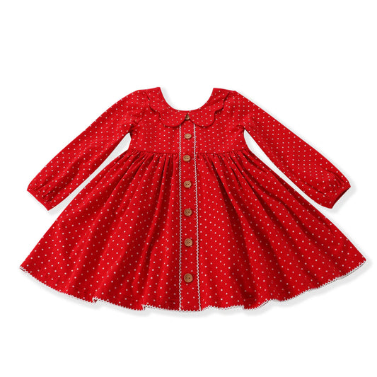 Red Dottie Picot Trim Dress  - Doodlebug's Children's Boutique