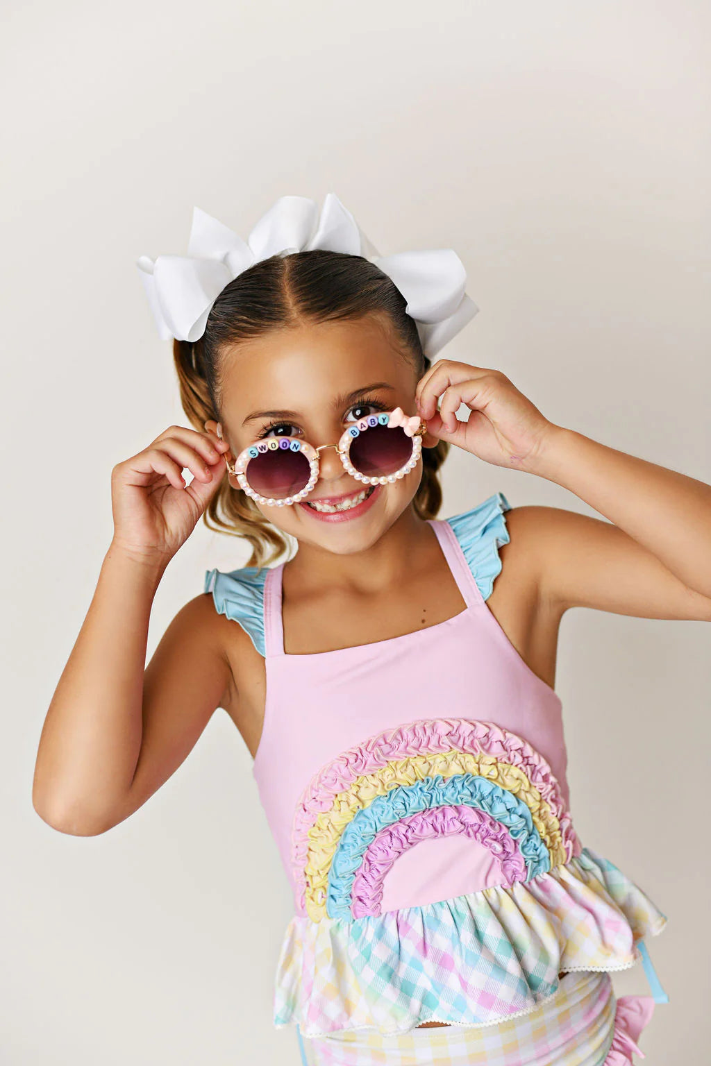 Rainbow Gingham Two-Piece Tunic Swimsuit  - Doodlebug's Children's Boutique