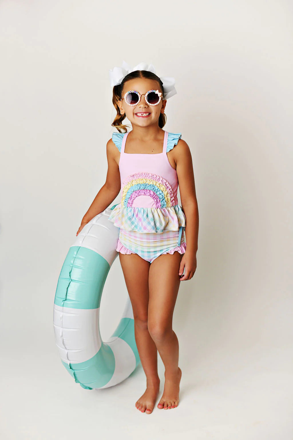 Rainbow Gingham Two-Piece Tunic Swimsuit  - Doodlebug's Children's Boutique
