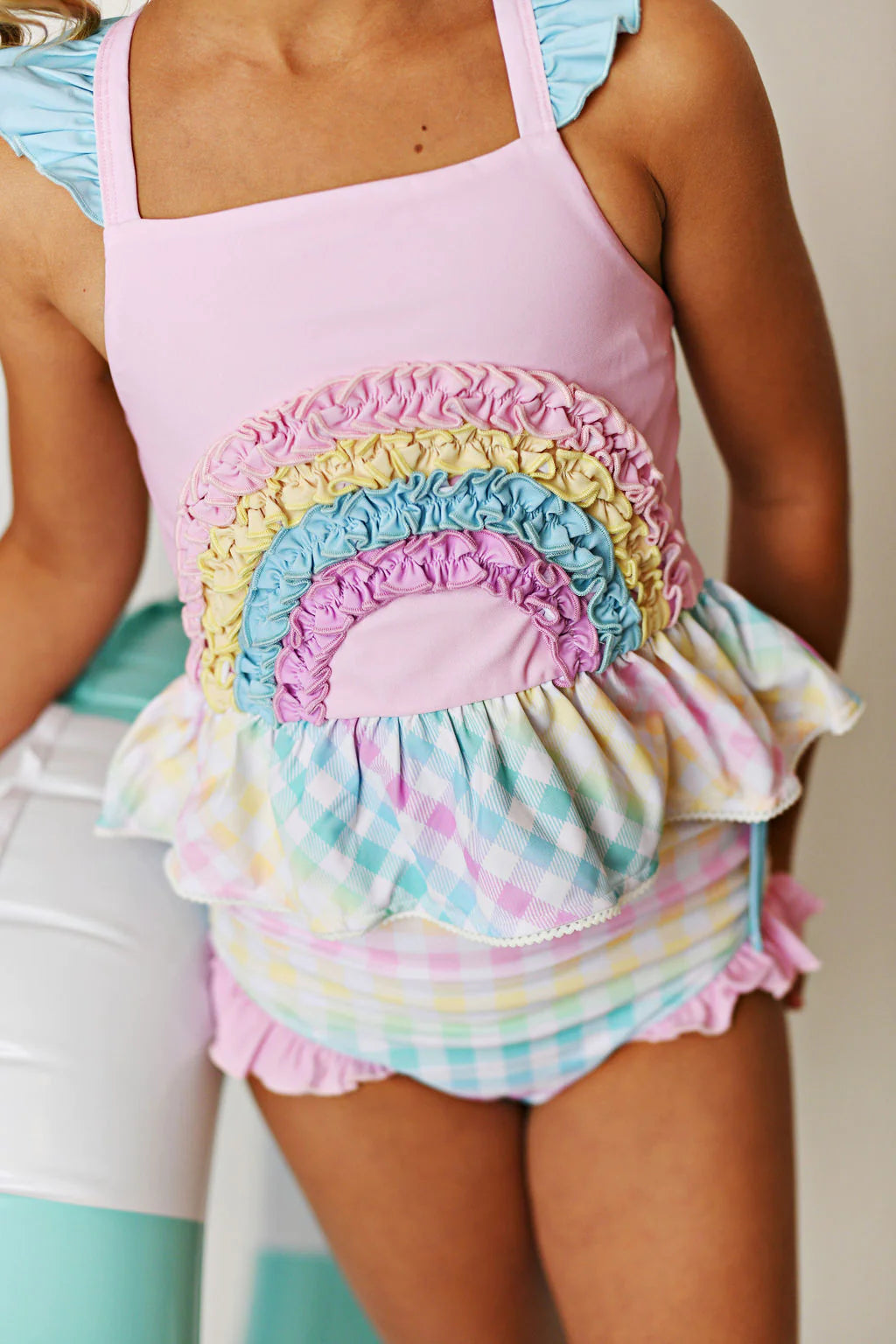 Rainbow Gingham Two-Piece Tunic Swimsuit  - Doodlebug's Children's Boutique