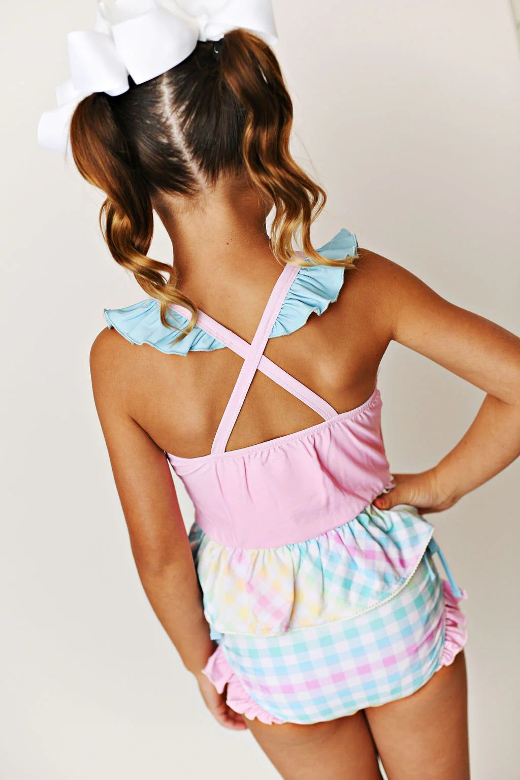 Rainbow Gingham Two-Piece Tunic Swimsuit  - Doodlebug's Children's Boutique