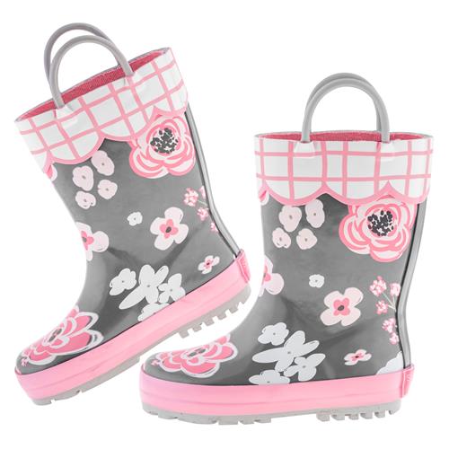 Charcoal Floral Rain Boots  - Doodlebug's Children's Boutique